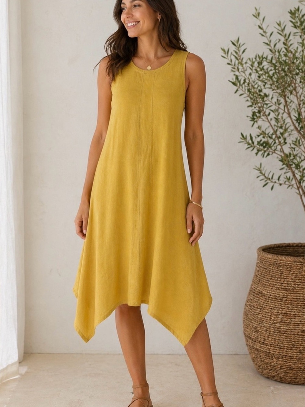 Cynthia Rowley Sleeveless Handkerchief-Hem Dress in Mustard